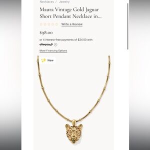 NWT Kendra Scott Maura Vintage Gold Jaguar Short Pendant Necklace